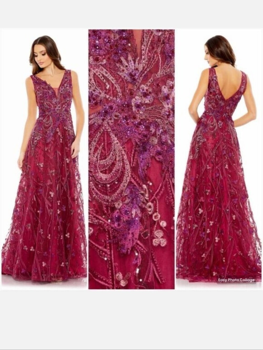 Mac Duggal 20265 Embroidered Sleeveless Plunge Neck A Line Gown Size 12